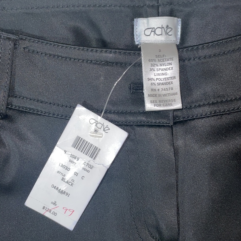 Cache Flared Pants Black Satin Like Material Size… - image 5